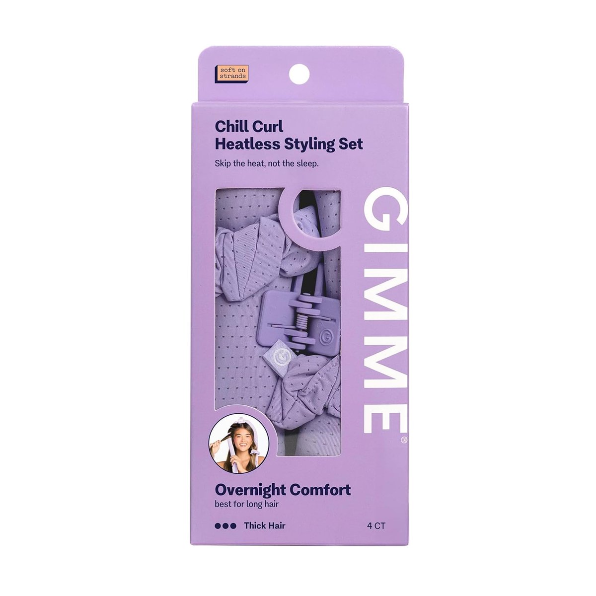 Gimme Beauty Chill Curl Heatless Styling Set – Sanfte & atmungsaktive Lockenwickler für über Nacht Locken – Natürliche Wellen ohne Frizz – Inklusive Clips & Scrunchies für sicheren Halt – Für dickes Haar, 4 Stück