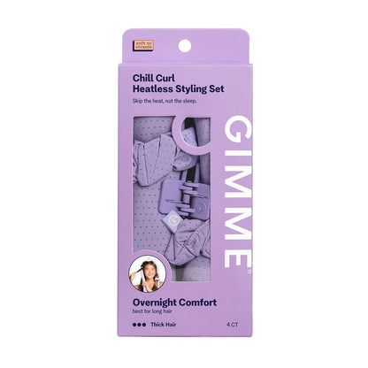 Gimme Beauty Chill Curl Heatless Styling Set – Sanfte & atmungsaktive Lockenwickler für über Nacht Locken – Natürliche Wellen ohne Frizz – Inklusive Clips & Scrunchies für sicheren Halt – Für dickes Haar, 4 Stück