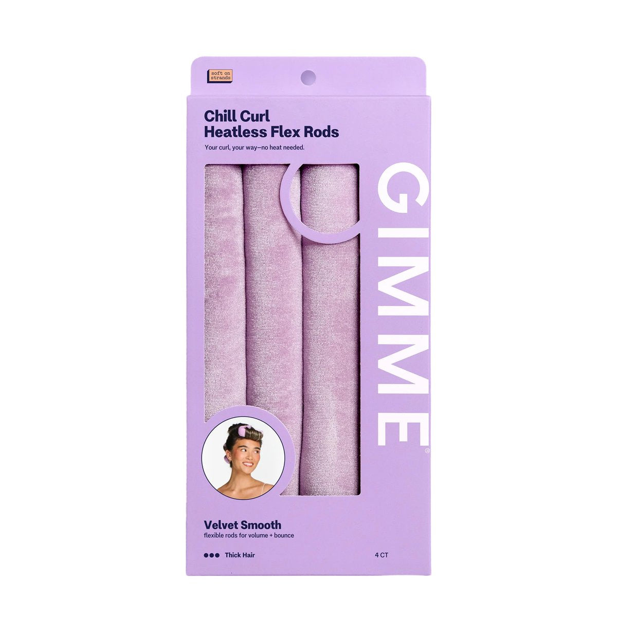 Gimme Beauty Chill Curl Heatless Flex Rods – Sanfte & biegsame Lockenwickler für über Nacht Locken – Sprungkraftige Wellen mit frizzfreiem Finish – Snap-Verschluss für sicheren Halt – Für dickes Haar, 4 Stück