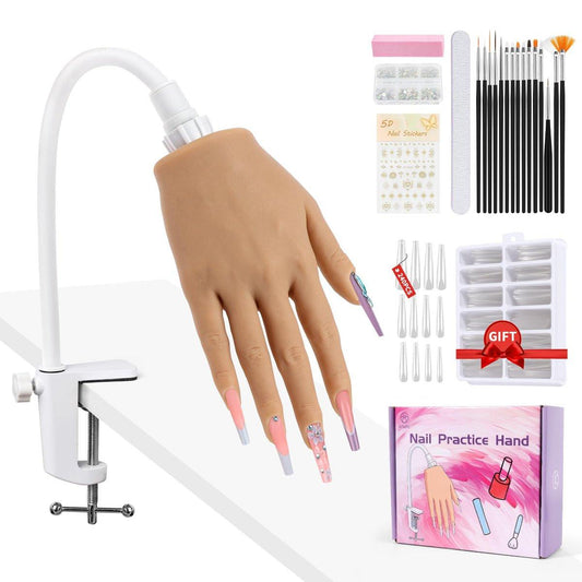 Übungshand für Acrylnägel für Anfänger: Realistische Silikon-Nagelhand mit flexiblen Fingern - Trainingshand für Nageldesigner