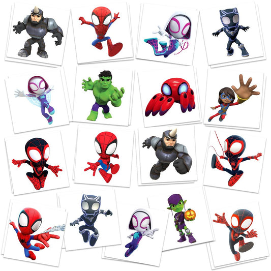 Spidey Geburtstagsparty-Zubehör, 34 temporäre Tattoos, Partygeschenke, abnehmbare Aufkleber-Tattoos für Goodie Bags, Geschenktüten, Spidey-Dekoration