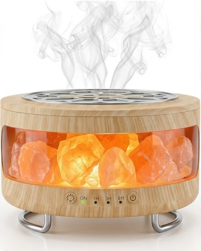 Ultraschall-Aromatherapie-Diffuser mit Himalaya-Salzlampe, 350 ml, 7 LED-Farben, Timer & Auto-Abschaltung für Zuhause, Büro, Schlafzimmer, Spa & Yoga