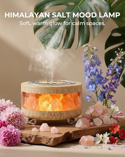 Ultraschall-Aromatherapie-Diffuser mit Himalaya-Salzlampe, 350 ml, 7 LED-Farben, Timer & Auto-Abschaltung für Zuhause, Büro, Schlafzimmer, Spa & Yoga