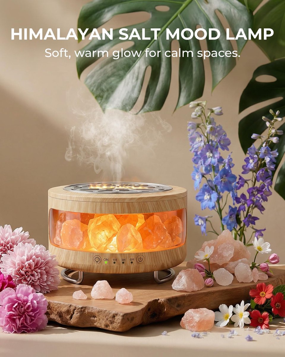 Ultraschall-Aromatherapie-Diffuser mit Himalaya-Salzlampe, 350 ml, 7 LED-Farben, Timer & Auto-Abschaltung für Zuhause, Büro, Schlafzimmer, Spa & Yoga
