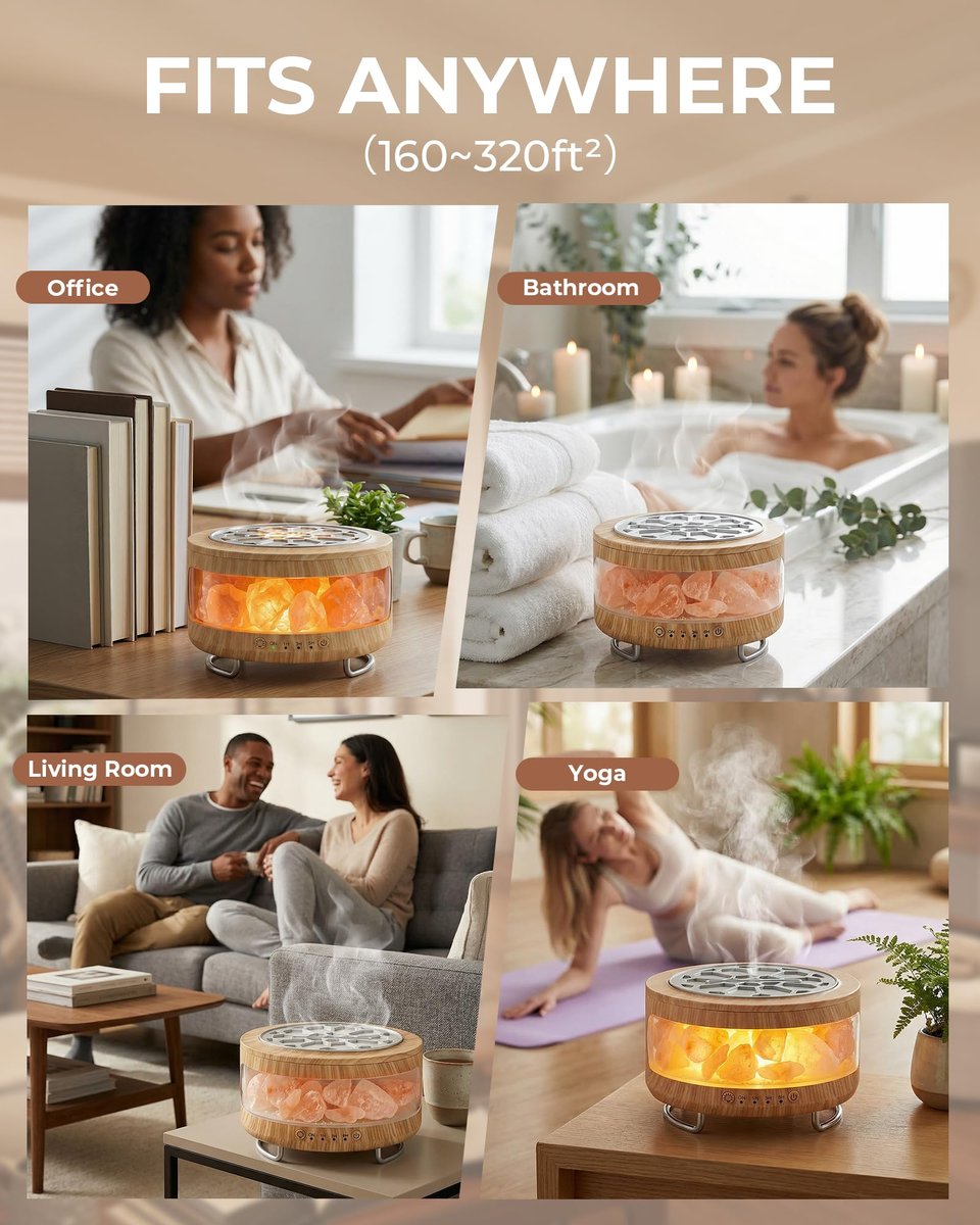 Ultraschall-Aromatherapie-Diffuser mit Himalaya-Salzlampe, 350 ml, 7 LED-Farben, Timer & Auto-Abschaltung für Zuhause, Büro, Schlafzimmer, Spa & Yoga