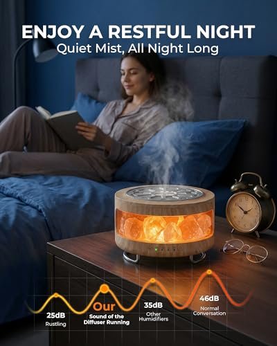 Ultraschall-Aromatherapie-Diffuser mit Himalaya-Salzlampe, 350 ml, 7 LED-Farben, Timer & Auto-Abschaltung für Zuhause, Büro, Schlafzimmer, Spa & Yoga