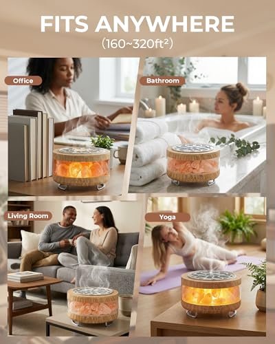 Ultraschall-Aromatherapie-Diffuser mit Himalaya-Salzlampe, 350 ml, 7 LED-Farben, Timer & Auto-Abschaltung für Zuhause, Büro, Schlafzimmer, Spa & Yoga