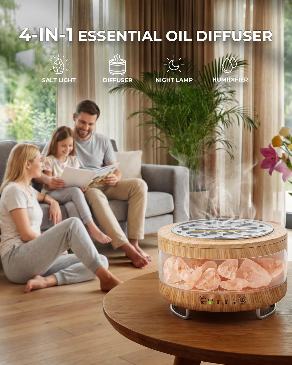 Ultraschall-Aromatherapie-Diffuser mit Himalaya-Salzlampe, 350 ml, 7 LED-Farben, Timer & Auto-Abschaltung für Zuhause, Büro, Schlafzimmer, Spa & Yoga