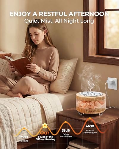 Ultraschall-Aromatherapie-Diffuser mit Himalaya-Salzlampe, 350 ml, 7 LED-Farben, Timer & Auto-Abschaltung für Zuhause, Büro, Schlafzimmer, Spa & Yoga
