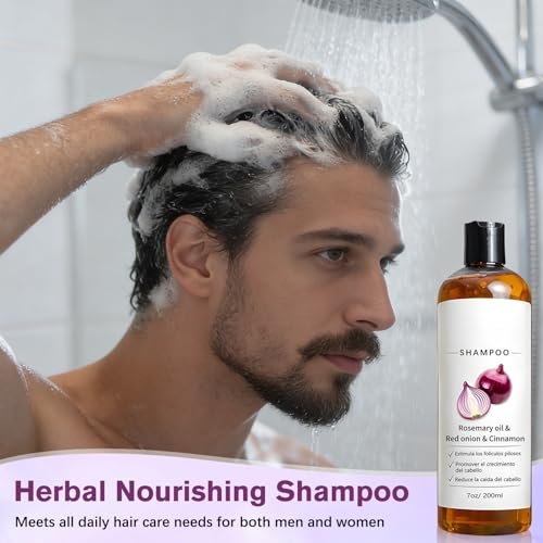 warmow Zwiebel Shampoo mit Rosmarinöl, roter Zwiebel & Zimtextrakt – Stärkt die Haarwurzeln, reduziert Haarausfall, fördert das Haarwachstum für Männer und Frauen, 200 ml