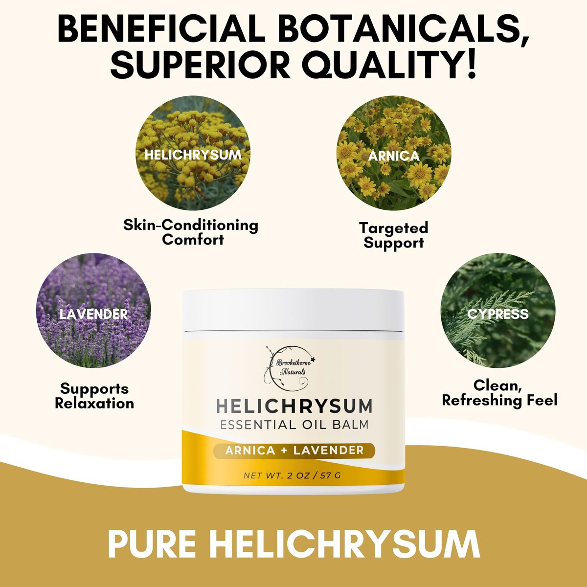 Brookethorne Naturals Helichrysum-Balsam | Hochkonzentrierter Helichrysum-Balsam für empfindliche Haut | mit Arnika, Rizinusöl & Lavendel | 60 ml