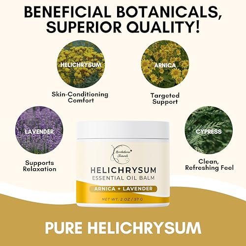 Brookethorne Naturals Helichrysum-Balsam | Hochkonzentrierter Helichrysum-Balsam für empfindliche Haut | mit Arnika, Rizinusöl & Lavendel | 60 ml