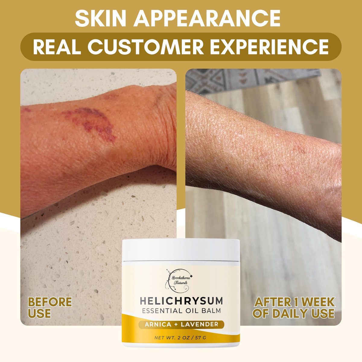 Brookethorne Naturals Helichrysum-Balsam | Hochkonzentrierter Helichrysum-Balsam für empfindliche Haut | mit Arnika, Rizinusöl & Lavendel | 60 ml