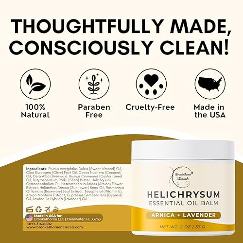 Brookethorne Naturals Helichrysum-Balsam | Hochkonzentrierter Helichrysum-Balsam für empfindliche Haut | mit Arnika, Rizinusöl & Lavendel | 60 ml