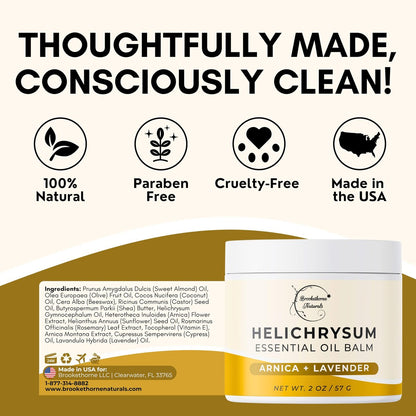 Brookethorne Naturals Helichrysum-Balsam | Hochkonzentrierter Helichrysum-Balsam für empfindliche Haut | mit Arnika, Rizinusöl & Lavendel | 60 ml
