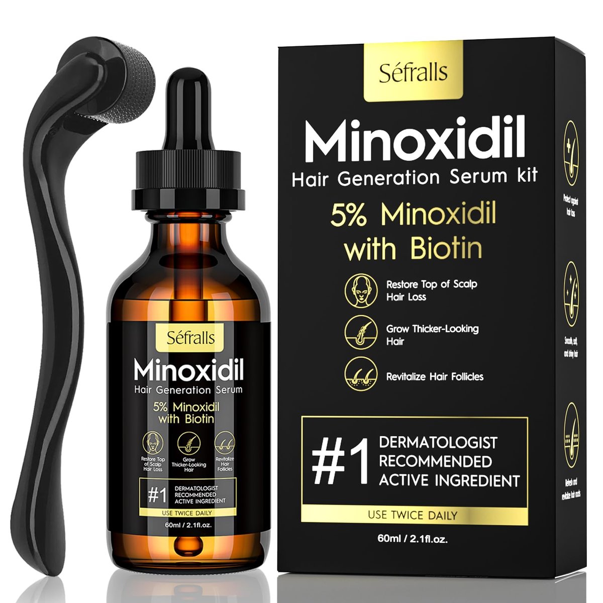 5% Minoxidil Haarwachstumsöl für Männer und Frauen – Extra starkes Haarwuchsserum, topische Behandlung gegen Haarausfall, unterstützt dichteres, gesünderes Haar und Bartwachstum, 62 ml