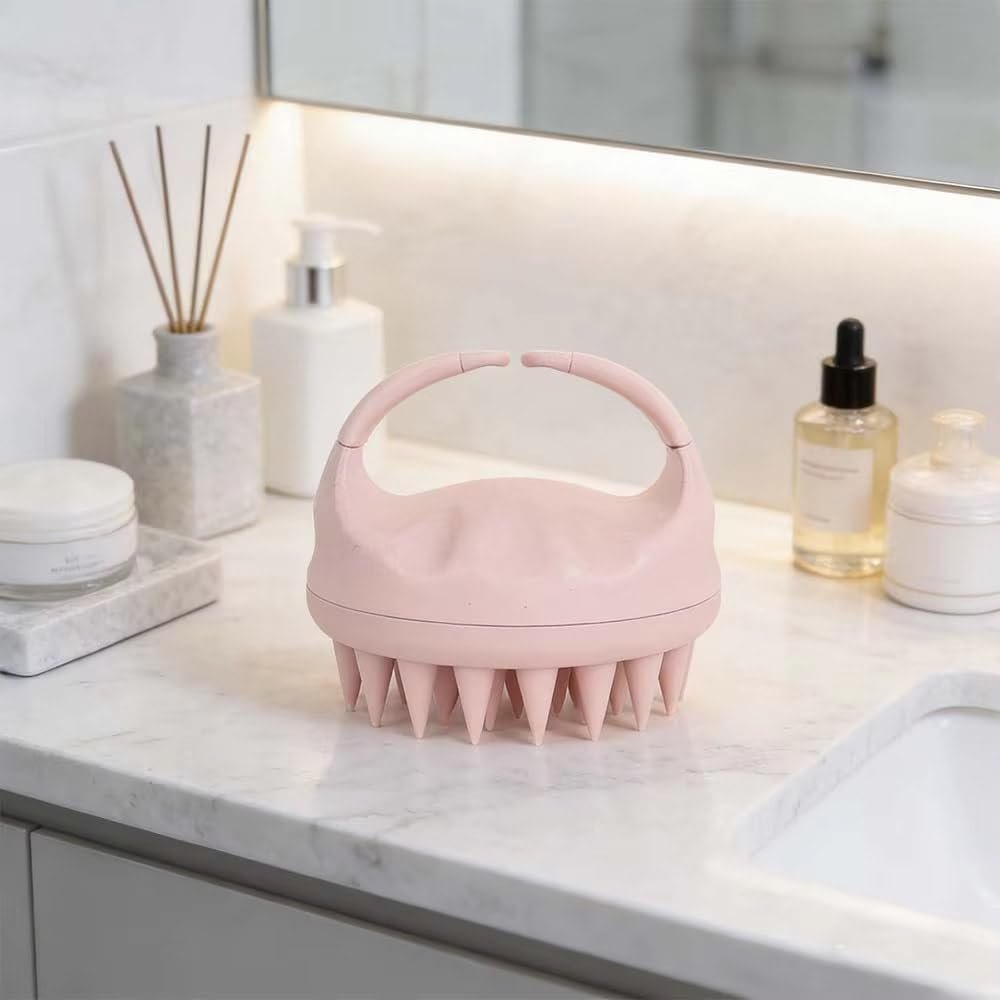 Kopfhautmassagegerät Shampoo-Bürste, Sanfte Silikonborsten, Peeling für Schuppenentfernung, Haarbürste für nasses/trockenes Haar, Pink