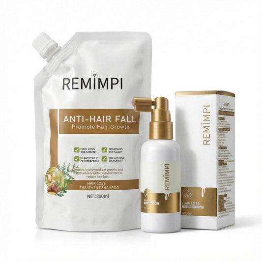 REMIMPI Anti-Haarausfall Shampoo & Tonic Set – Reduziert Haarausfall, Fördert Haarwachstum, Ölkontrolle & Anti-Schuppen Kopfhautpflege für Männer & Frauen, 300 ml Shampoo + 50 ml Tonic