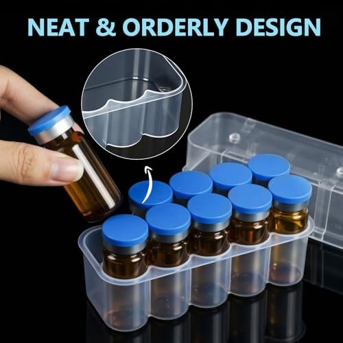 Peptide-Aufbewahrungsbox für Kühlschrank, 2er-Pack 3 ml Fläschchenhalter, 10-Fach Insulin- und Peptidflaschen-Organizer, transparente Diabetiker-Aufbewahrung (10 Slots 3ml+10ml)