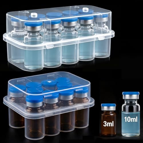 Peptide-Aufbewahrungsbox für Kühlschrank, 2er-Pack 3 ml Fläschchenhalter, 10-Fach Insulin- und Peptidflaschen-Organizer, transparente Diabetiker-Aufbewahrung (10 Slots 3ml+10ml)