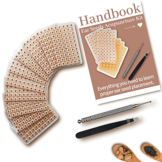 600-teiliges Ohrsamen-Set, Aurikuläre Akupressur-Ohrsticker mit Akupressurstift, Pinzette und Ohrsamen-Diagramm