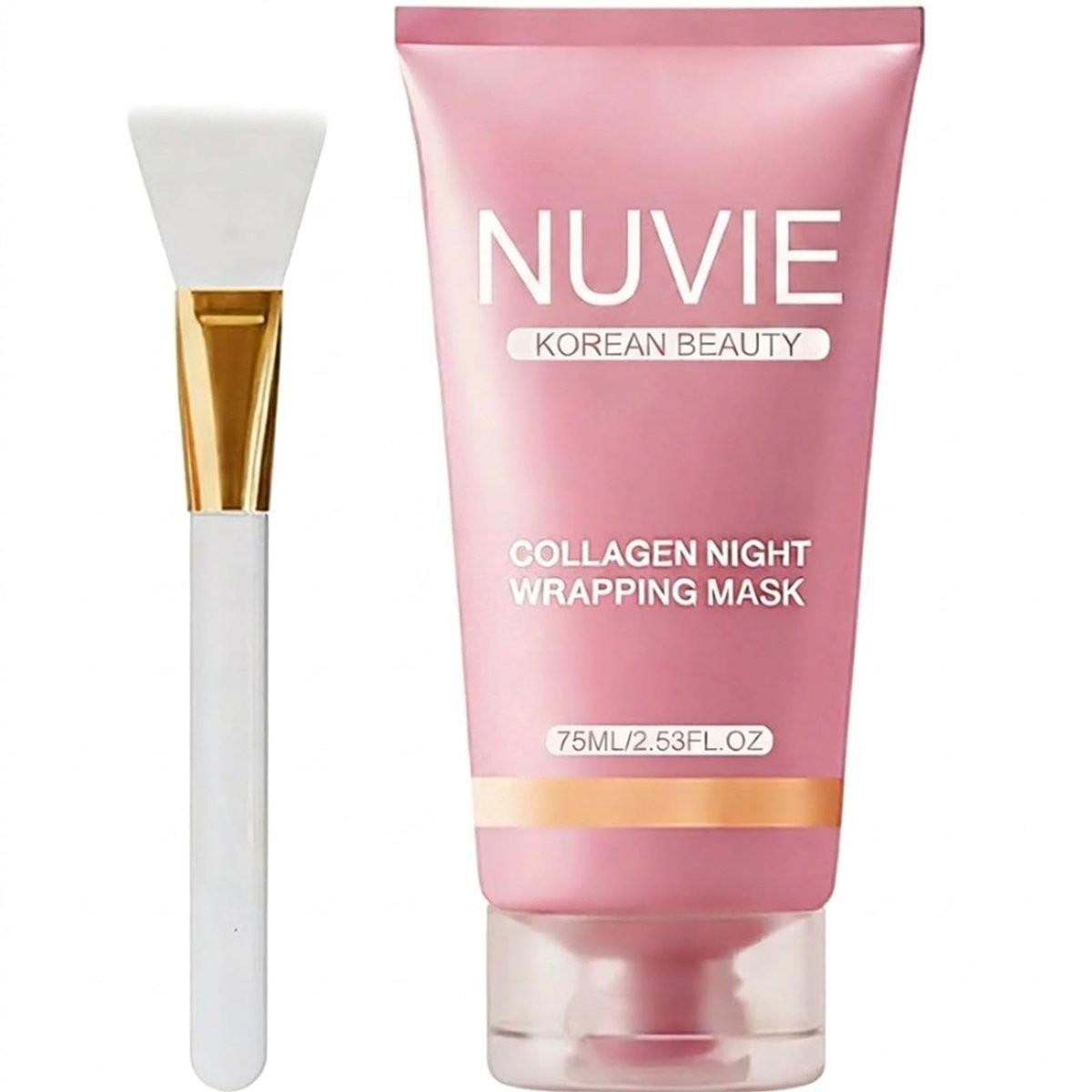 NO BALD Nuvie Collagen Maske – YURI Collagen Nacht-Wrapping-Maske, Einfach Abziehbare Gesichtsmaske, Feuchtigkeitsspendende Nachtmaske, Ideales Geschenk für Frauen und Mädchen, 2,54 fl.oz (1 Stück)