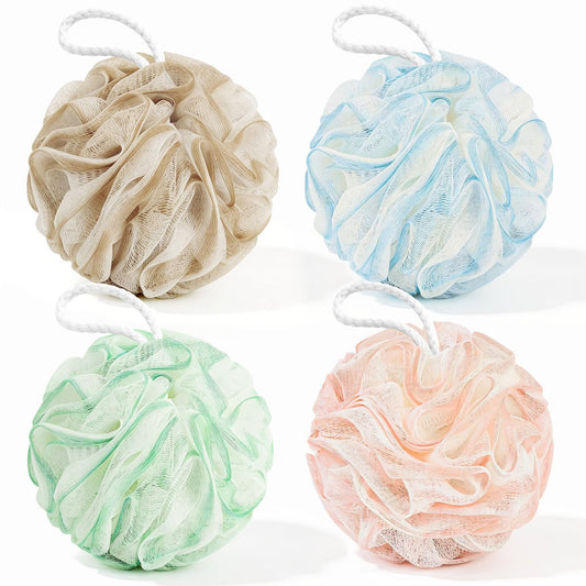 Yolaist Loofah Schwamm 4er-Pack, Peeling-Körperbürste für die Dusche, weiche Badeschwämme mit Aufhängeöse, 60g sanfter Luffa für Frauen und Männer (Pastellfarben)