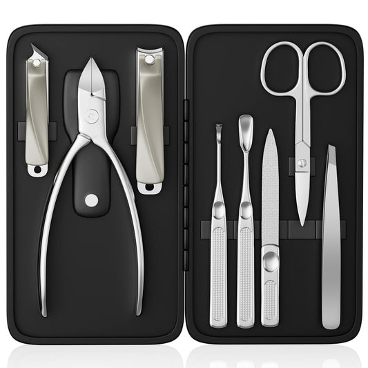 ESSBES Präzisions-Nagelpflegeset mit Edelstahl-Nagelknipser und PU-Ledertasche – Maniküre- und Pediküre-Set für zu Hause