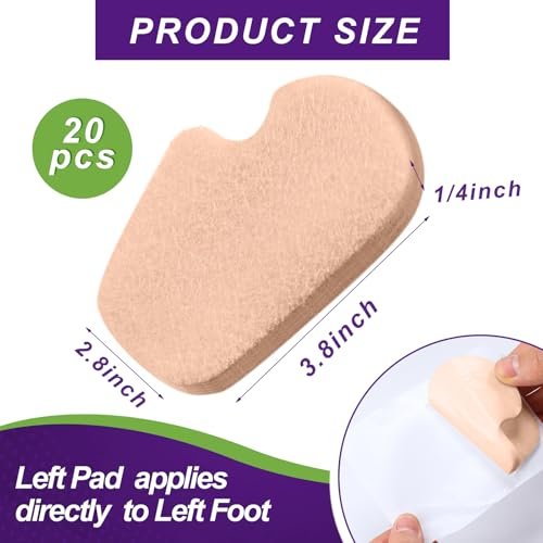 Cutecrop 20 Stück Sesamoiditis-Pads, 6,35 mm dicke Tänzer-Pads für Schmerzen im Fußballen, dicke selbstklebende Filz-Hornhaut-Polster, Sesamoiditis-Linderung, Vorfuß-Polster, braun, links