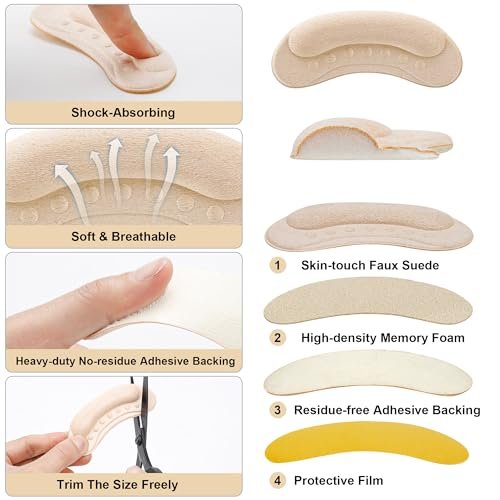6 Paar Fersenpolster für lose Schuhe – Fersengriffe für Damen & Herren, Anti-Rutsch-Ferseneinlagen gegen Blasen & Fersenschmerzen, Ferseneinlagen für Schuhe (Beige)