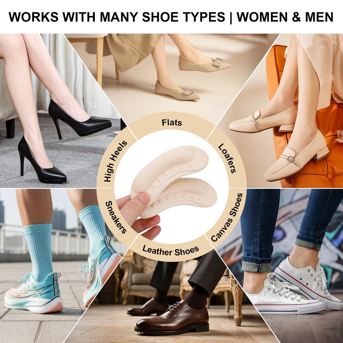 6 Paar Fersenpolster für lose Schuhe – Fersengriffe für Damen & Herren, Anti-Rutsch-Ferseneinlagen gegen Blasen & Fersenschmerzen, Ferseneinlagen für Schuhe (Beige)