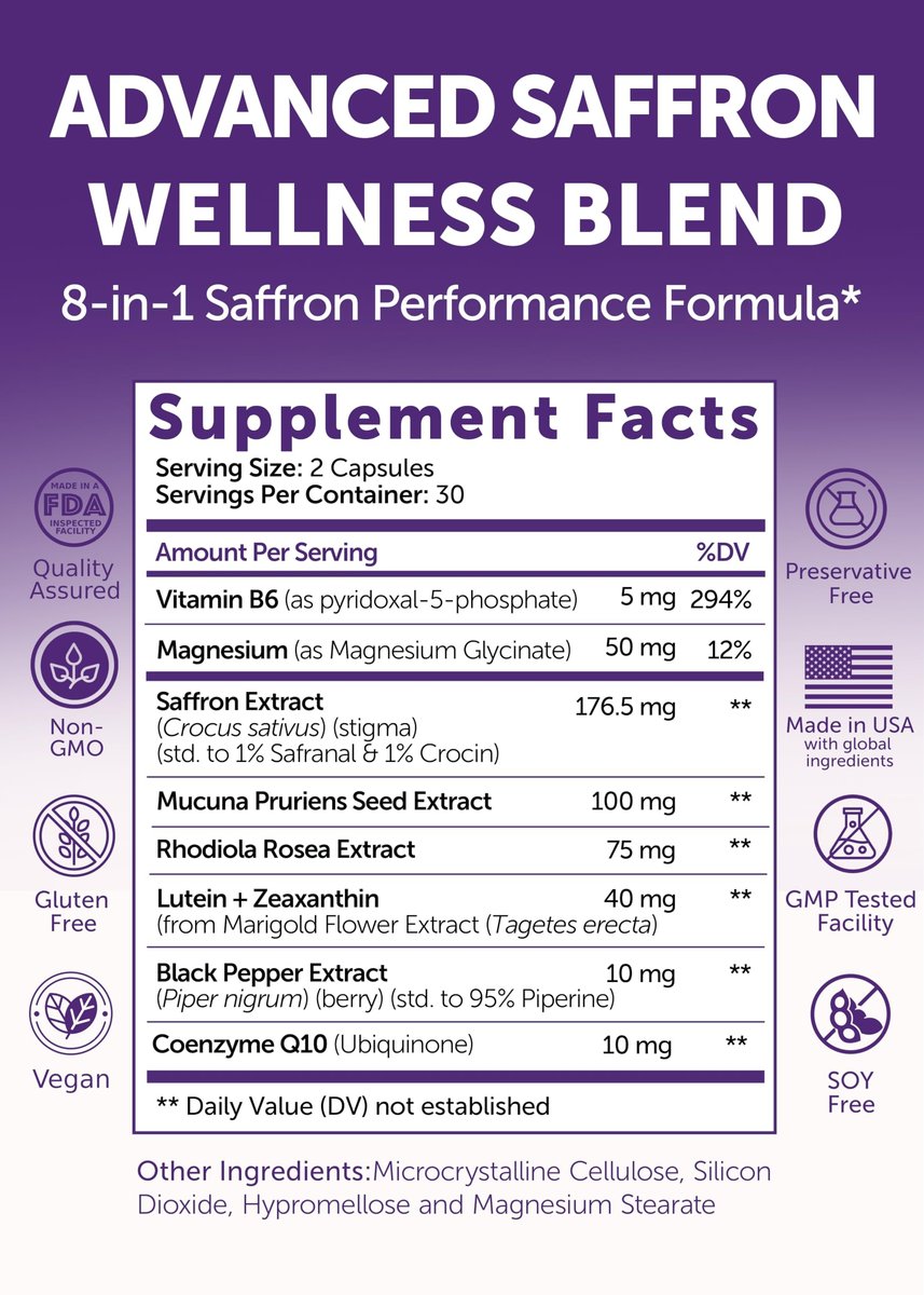 Lunakai USA Hergestellte Safran-Ergänzung für Frauen & Männer 176 mg – 8-in-1 Safranextrakt-Kapseln mit Rhodiola & Mucuna für tägliche Stimmung, Konzentration & Augengesundheit, Nicht-GVO, 60 Stück