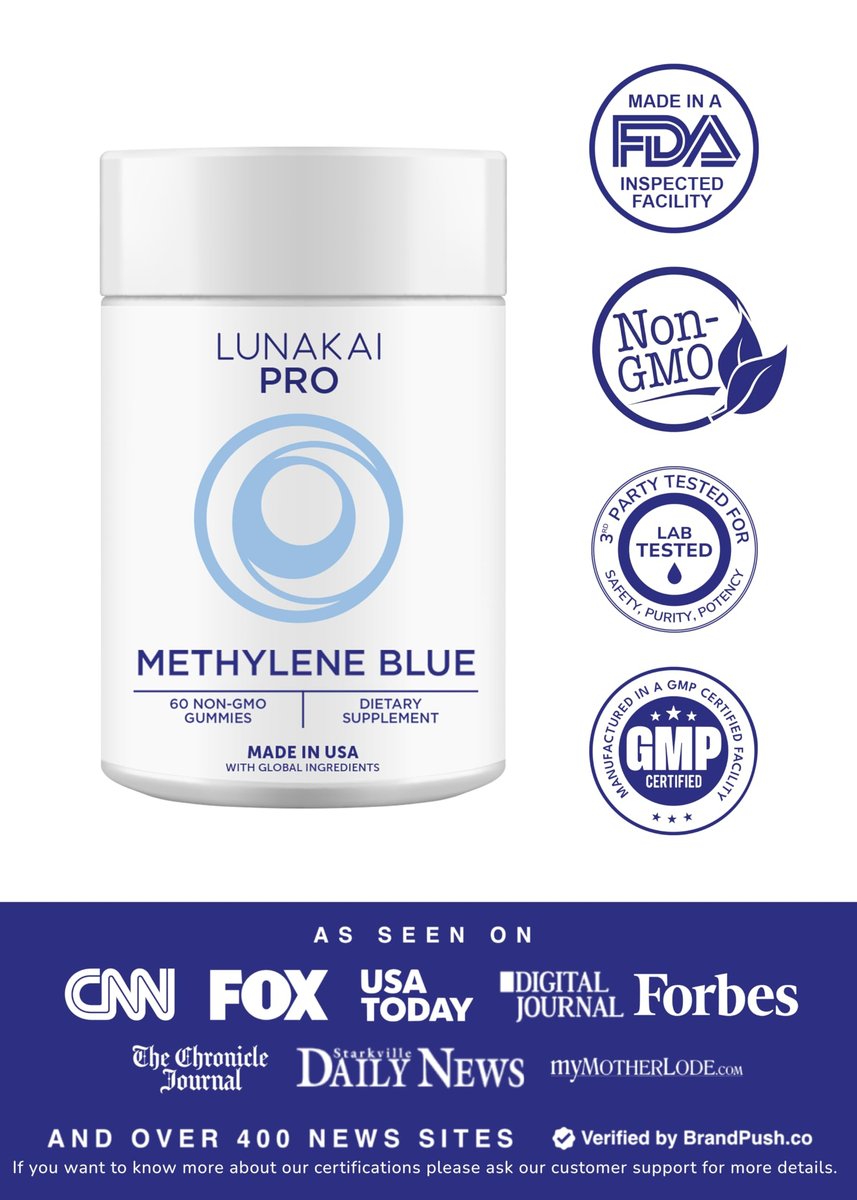 Lunakai USA Hergestellte Methylenblau Gummies 20 mg mit CoQ10 & Vitamin C – USP- und Pharmazeutische Qualität, tägliches Nootropikum für Gehirnfokus, kognitive Unterstützung & Energie, Non-GMO, 60 Stück