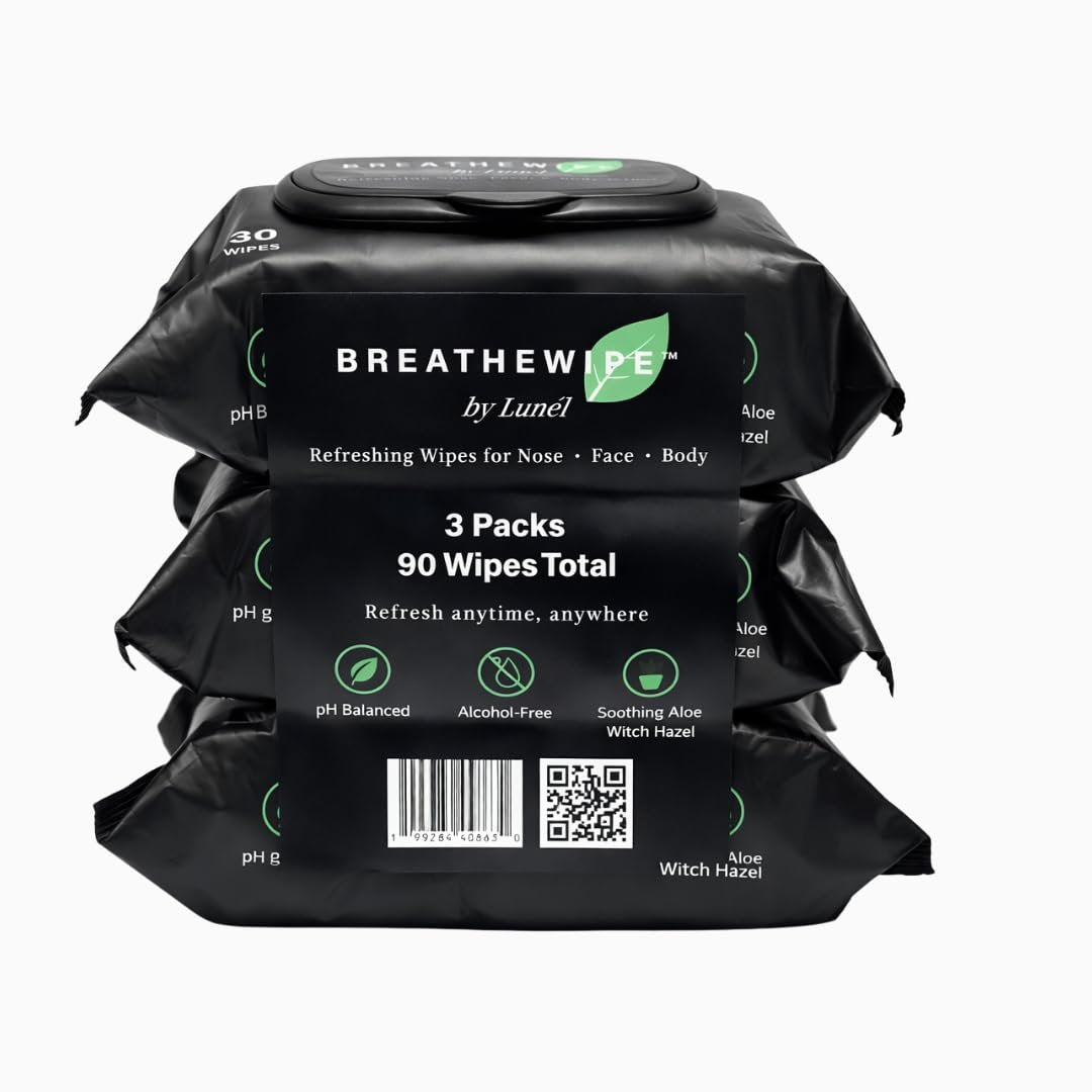 Breathewipe Arctic Menthol Kühlende Tücher von Lunél – mit Hamamelis & Eucalyptus für erfrischende Reinigung | XL Gesichts-, Nasen- & Körpertücher für Erwachsene | Spülbar (3 Packungen, 90 Tücher insgesamt)