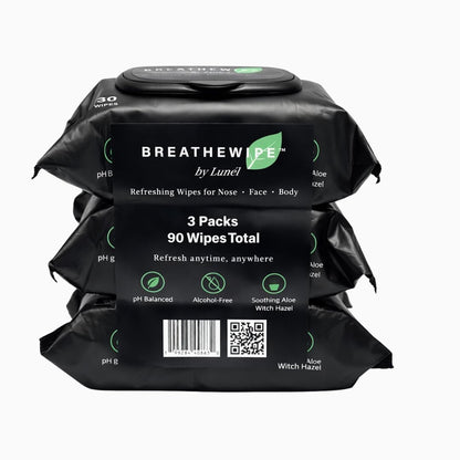 Breathewipe Arctic Menthol Kühlende Tücher von Lunél – mit Hamamelis & Eucalyptus für erfrischende Reinigung | XL Gesichts-, Nasen- & Körpertücher für Erwachsene | Spülbar (3 Packungen, 90 Tücher insgesamt)
