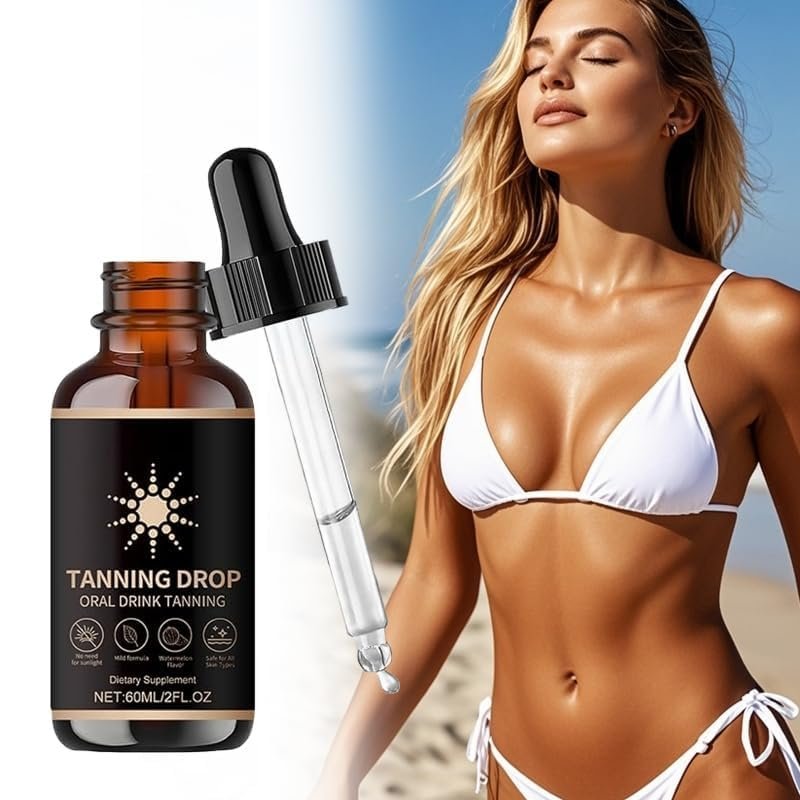 Bräunungstropfen zum Trinken, 2 Fl Oz Sonnenlose Bräunungstropfen, Bronzing Tanner für Gesicht und Körper, langanhaltende Bräune ohne Sonne, Verbesserung des natürlichen Hauttons für Erwachsene aller Hauttypen
