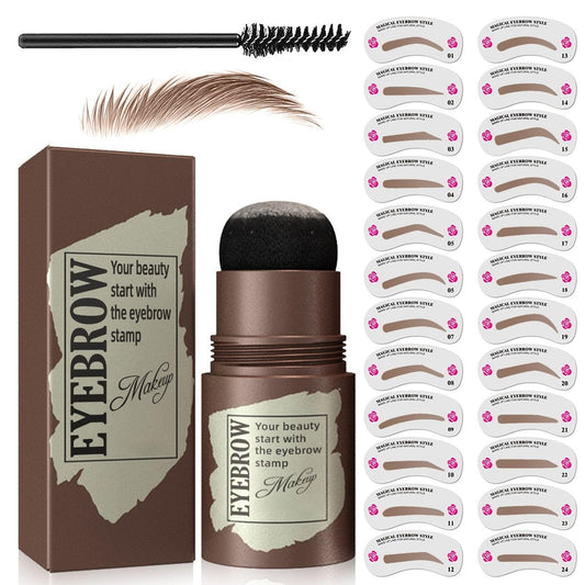 Eyebrow Stamp Stencil Kit - Augenbrauenstempel mit 24 Schablonen & Pinsel für perfekte Form (Hellbraun)