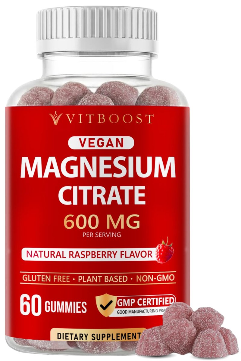 Vitboost Magnesium Citrate Gummies 600mg – 60 vegane Magnesium Gummibärchen für Entspannung & Muskelunterstützung – Natürlicher Himbeergeschmack – Nicht-GVO, glutenfrei, pflanzlich