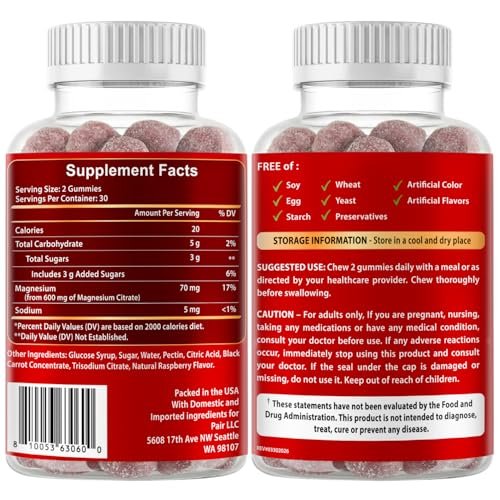Vitboost Magnesium Citrate Gummies 600mg – 60 vegane Magnesium Gummibärchen für Entspannung & Muskelunterstützung – Natürlicher Himbeergeschmack – Nicht-GVO, glutenfrei, pflanzlich