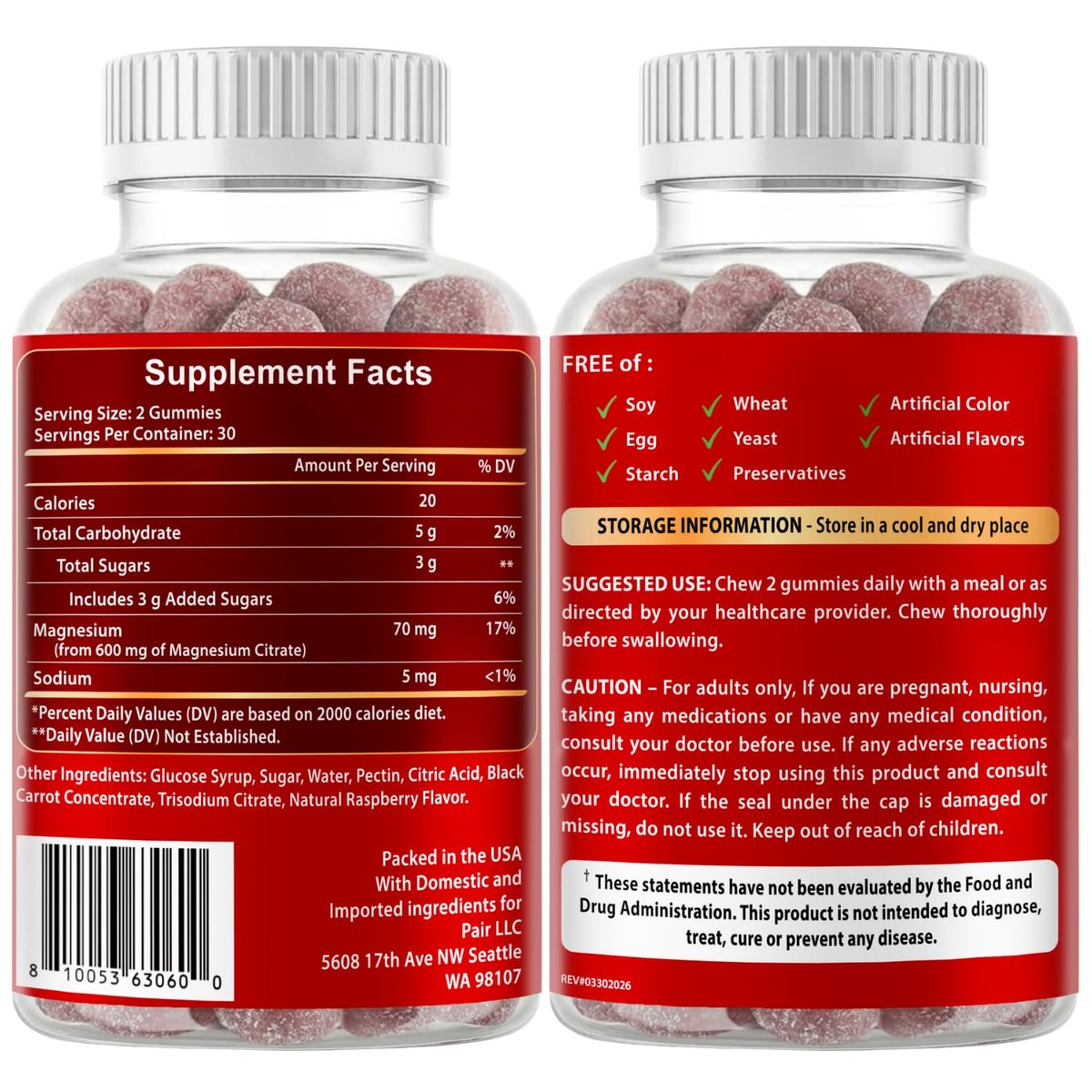 Vitboost Magnesium Citrate Gummies 600mg – 60 vegane Magnesium Gummibärchen für Entspannung & Muskelunterstützung – Natürlicher Himbeergeschmack – Nicht-GVO, glutenfrei, pflanzlich
