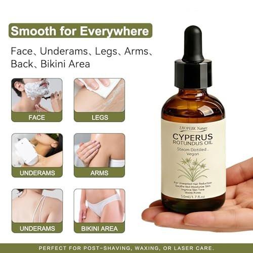 Cyperus Rotundus Öl zur Haarentfernung: 100% reiner natürlicher Haarwuchshemmer Serum, 60 Sekunden schnelle Absorption, verkleinert Poren, beugt eingewachsenen Haaren vor, feuchtigkeitsspendend & beruhigend für alle Hauttypen, 2 Stück