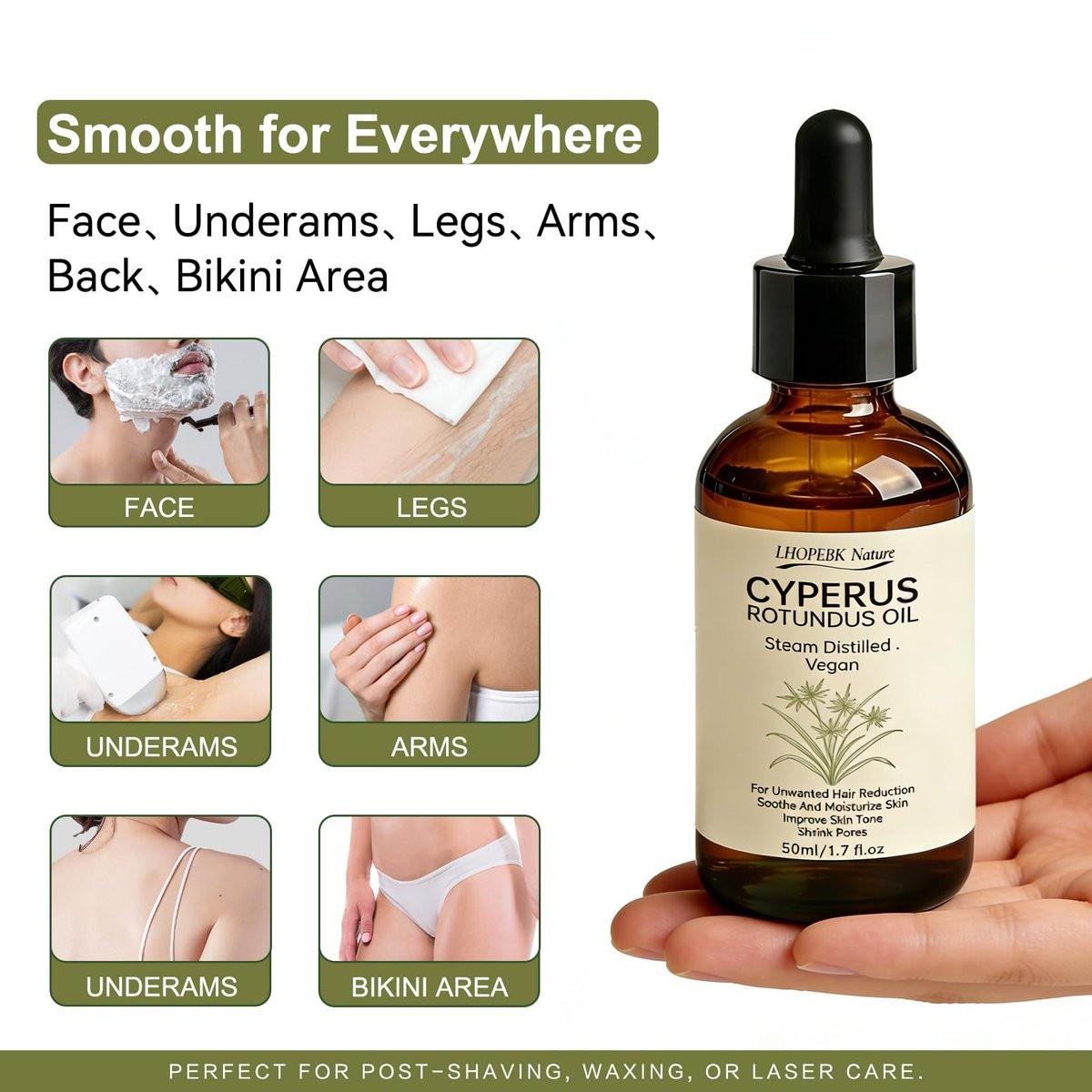 Cyperus Rotundus Öl zur Haarentfernung: 100% reiner natürlicher Haarwuchshemmer Serum, 60 Sekunden schnelle Absorption, verkleinert Poren, beugt eingewachsenen Haaren vor, feuchtigkeitsspendend & beruhigend für alle Hauttypen, 2 Stück