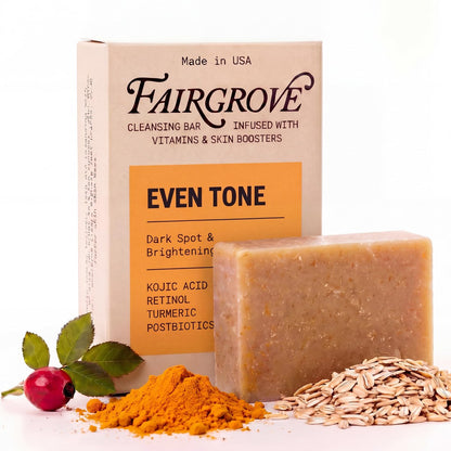 Fairgrove Organic Kojic Acid Seife mit Retinol, Kurkuma & Postbiotika – Hautaufhellende, kaltgepresste Seife – Hergestellt in den USA