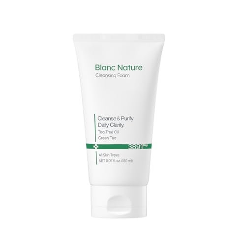 BLANC NATURE Reinigungsschaum – Tea Tree Poren Tiefenreiniger für ölige & empfindliche Haut, Centella Asiatica, Grüntee, Koreanische Hautpflege, 150 ml