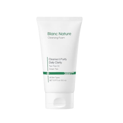 BLANC NATURE Reinigungsschaum – Tea Tree Poren Tiefenreiniger für ölige & empfindliche Haut, Centella Asiatica, Grüntee, Koreanische Hautpflege, 150 ml