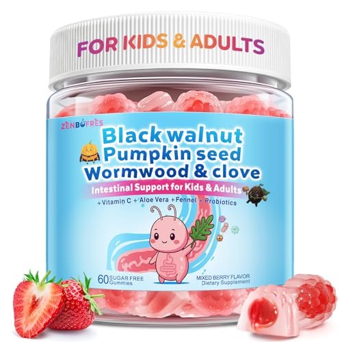 Wermut Schwarze Walnuss Nelke Para Clean für Menschen & Kinder, Kräuter-Darmgesundheits-Gummis mit Wermut, Kürbiskernen, Vitamin C, D3, Zink, Probiotika für natürliche Darmreinigung, Immununterstützung - 60 Gummis