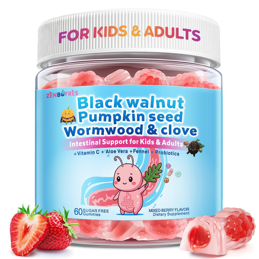 Wermut Schwarze Walnuss Nelke Para Clean für Menschen & Kinder, Kräuter-Darmgesundheits-Gummis mit Wermut, Kürbiskernen, Vitamin C, D3, Zink, Probiotika für natürliche Darmreinigung, Immununterstützung - 60 Gummis
