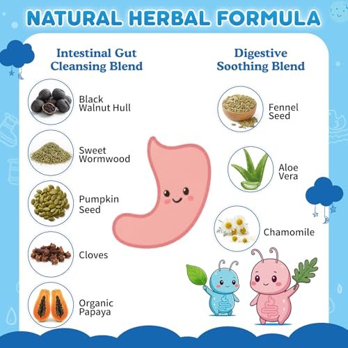 Wermut Schwarze Walnuss Nelke Para Clean für Menschen & Kinder, Kräuter-Darmgesundheits-Gummis mit Wermut, Kürbiskernen, Vitamin C, D3, Zink, Probiotika für natürliche Darmreinigung, Immununterstützung - 60 Gummis