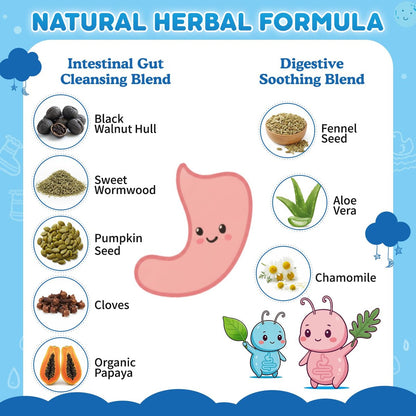 Wermut Schwarze Walnuss Nelke Para Clean für Menschen & Kinder, Kräuter-Darmgesundheits-Gummis mit Wermut, Kürbiskernen, Vitamin C, D3, Zink, Probiotika für natürliche Darmreinigung, Immununterstützung - 60 Gummis