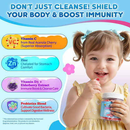 Wermut Schwarze Walnuss Nelke Para Clean für Menschen & Kinder, Kräuter-Darmgesundheits-Gummis mit Wermut, Kürbiskernen, Vitamin C, D3, Zink, Probiotika für natürliche Darmreinigung, Immununterstützung - 60 Gummis